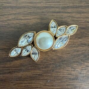 Vintage Swarovski SAL Signed Pin Brooch Crystal Rhinestones Marquise Gold Tone